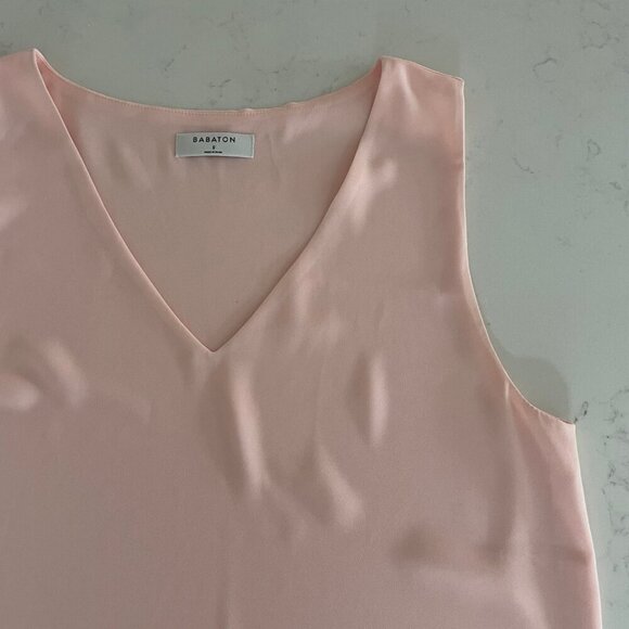 Aritzia Babaton Sleeveless V Neck Lined Polyester Tan Top Soft Pink Sz S - Picture 3 of 13
